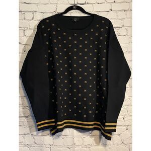 Yest Women's Sweater Size 14 Black with Gold Pattern Heavy Knit Crewneck